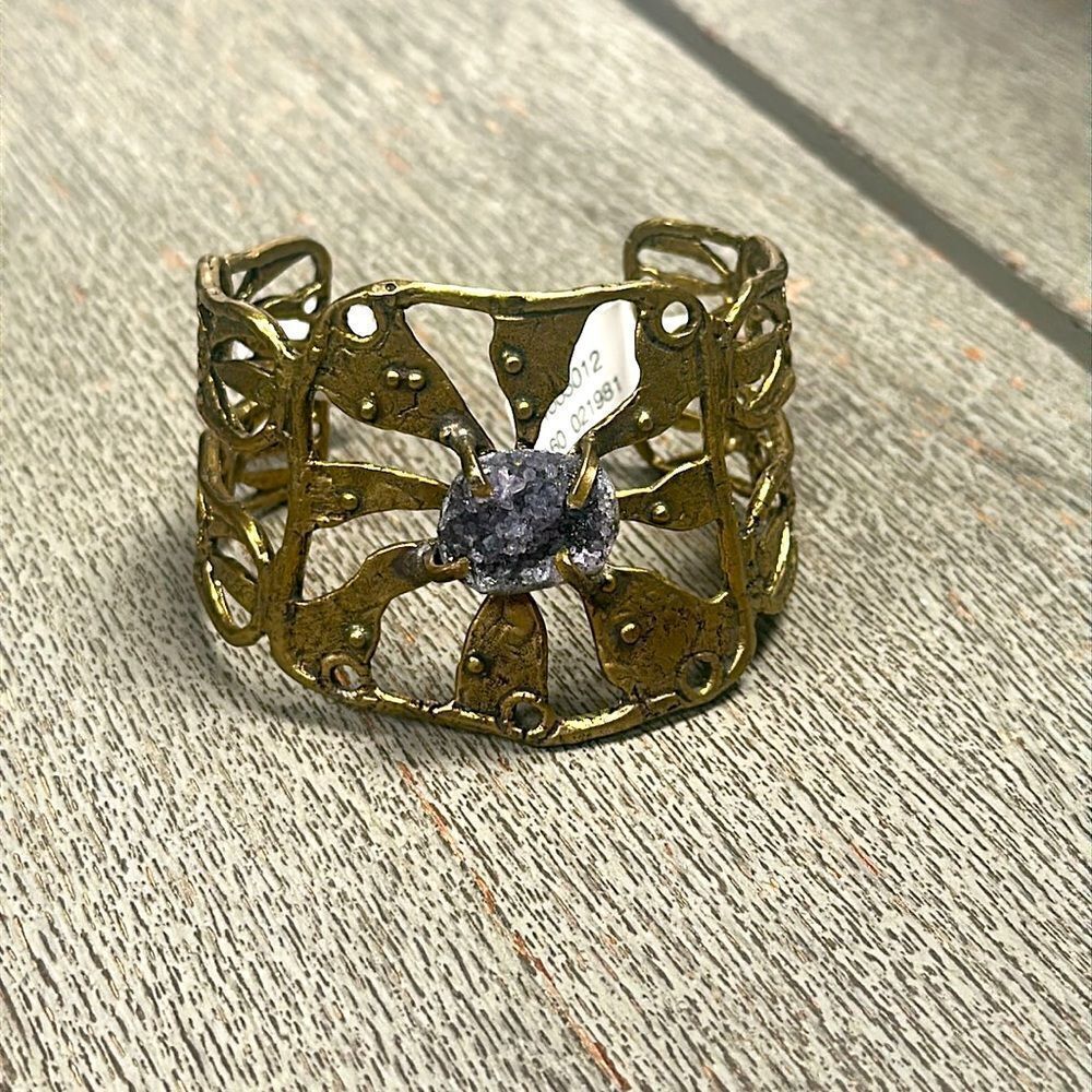 New Free People Alkemie Sunray Druzy Cuff Bracelet with Crystal Stone